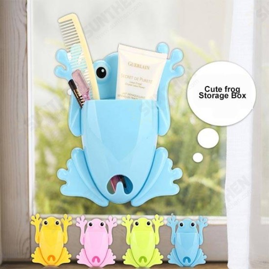 Cute Frog Toothbrush Wall Stick Paste Organizer Storage Box