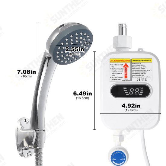 3500W 220V Mini Water Heater Hot Electric Tankless Household Bathroom Faucet with Shower Head LCD Temperature Display