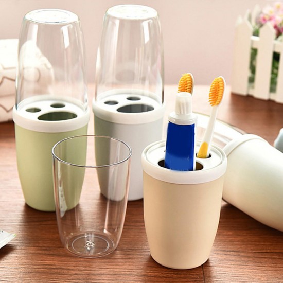 Couple Transparent Cover Toothbrush Toothpaste Holder Organizer Travel Home Washing Storage Cup