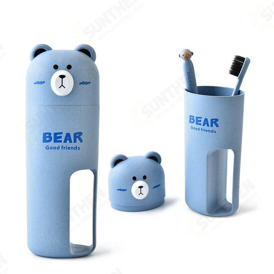 Cute Bear Travel Portable Toothbrush Handle Cup Design 4 Color Options Organizer Storage Box