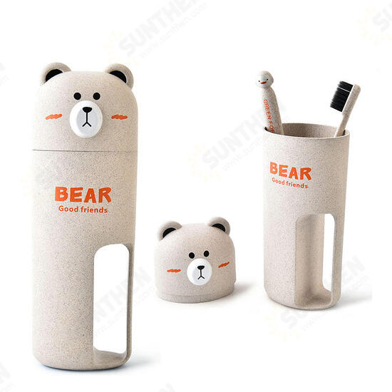 Cute Bear Travel Portable Toothbrush Handle Cup Design 4 Color Options Organizer Storage Box