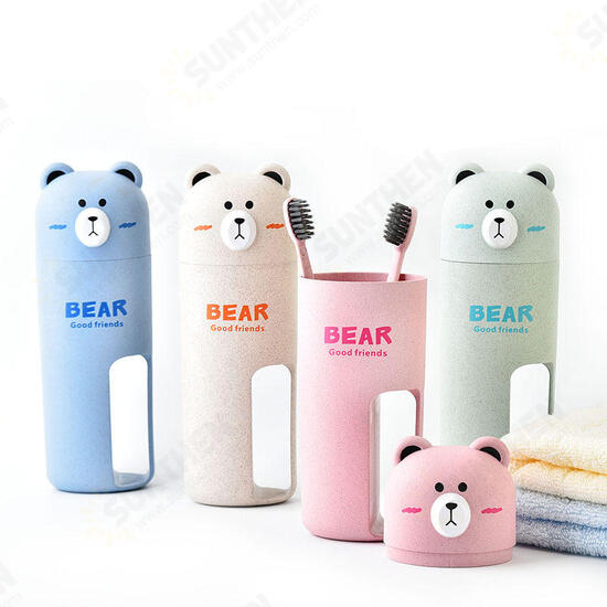 Cute Bear Travel Portable Toothbrush Handle Cup Design 4 Color Options Organizer Storage Box