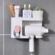 Multifunction Adhesive Hair Dryer Holder Bathroom Hair Blow Drier Holder with Hair Care Tools Storage Baskets