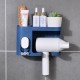 Multifunction Adhesive Hair Dryer Holder Bathroom Hair Blow Drier Holder with Hair Care Tools Storage Baskets