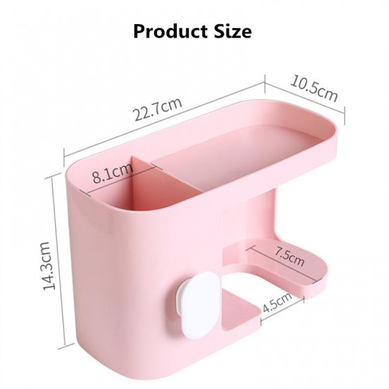 Multifunction Adhesive Hair Dryer Holder Bathroom Hair Blow Drier Holder with Hair Care Tools Storage Baskets