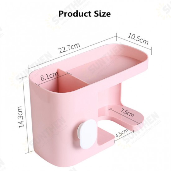 Multifunction Adhesive Hair Dryer Holder Bathroom Hair Blow Drier Holder with Hair Care Tools Storage Baskets