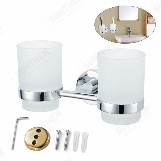 Single/Double Tumbler Cup Stainless Steel Toothbrush Cup Holder Wall Mounted Toothbrush Storage for Bathroom Rack