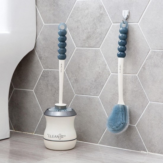 Toilet Brush Silicone Soft Bristle Base Bathroom WC Lavatory Cleaning Tool Set