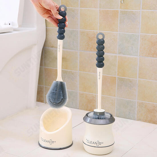 Toilet Brush Silicone Soft Bristle Base Bathroom WC Lavatory Cleaning Tool Set