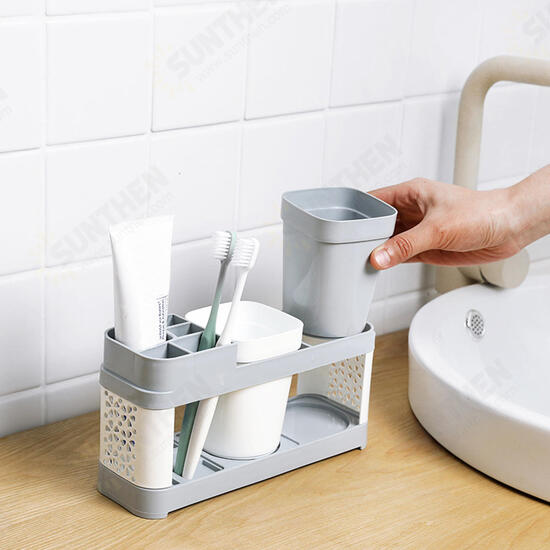 Toothbrush Holder Stand Plastic Cup Set Shelf Bathroom Toothpaste Storage Rack