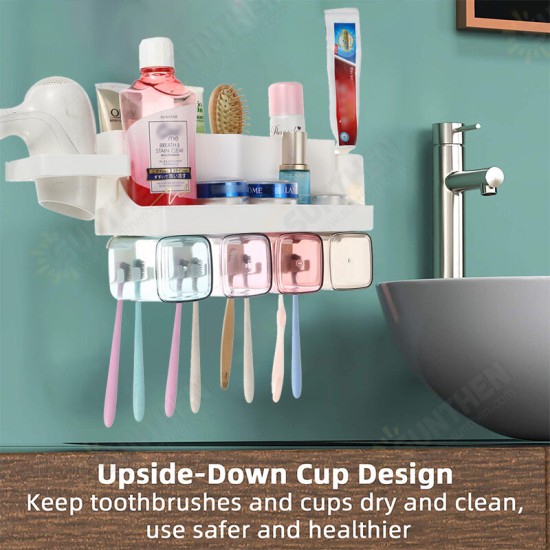 Toothpaste Holders Toothbrush Rack Wall-Mounted Space-Saving Toothbrush Toothpaste Squeezer Kit With Toothpaste Dispenser