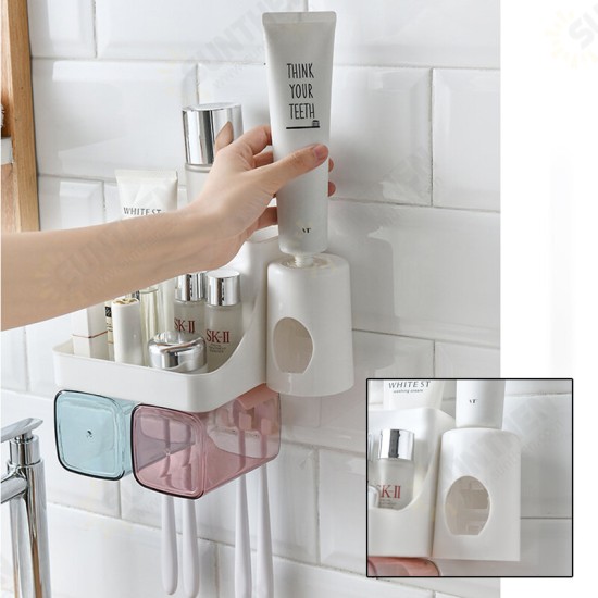 Toothpaste Holders Toothbrush Rack Wall-Mounted Space-Saving Toothbrush Toothpaste Squeezer Kit With Toothpaste Dispenser