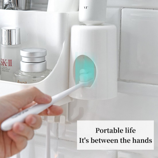 Toothpaste Holders Toothbrush Rack Wall-Mounted Space-Saving Toothbrush Toothpaste Squeezer Kit With Toothpaste Dispenser