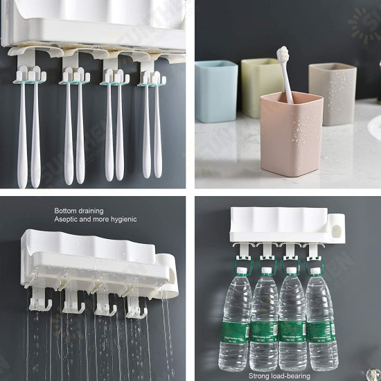 Toothpaste Holders Toothbrush Rack Wall-Mounted Space-Saving Toothbrush Toothpaste Squeezer Kit With Toothpaste Dispenser