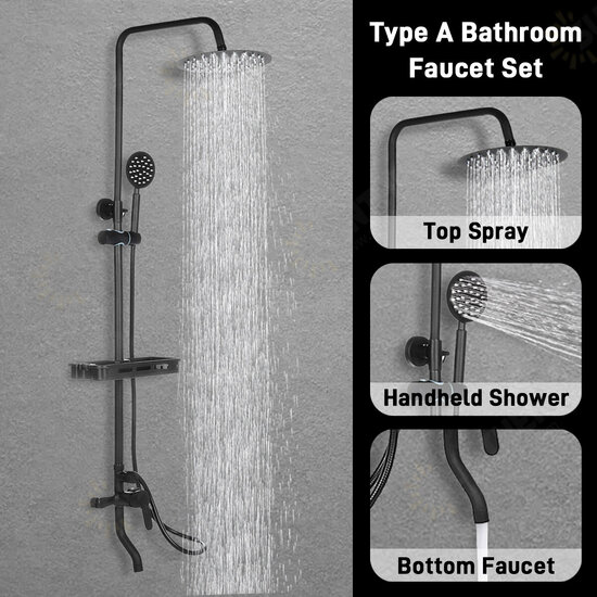 Wall Mount Exposed Shower System with Thermostatic 8 Inch Round/Square Shower Head Adjustable Handheld Sprayer and Bottle Faucet