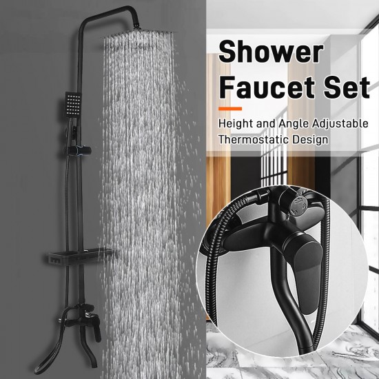 Wall Mount Exposed Shower System with Thermostatic 8 Inch Round/Square Shower Head Adjustable Handheld Sprayer and Bottle Faucet