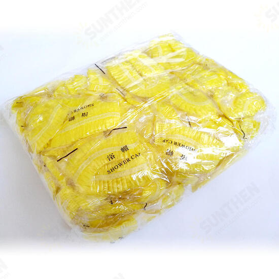 100pcs Individual Package Disposable PE Bath Shower Caps Waterproof Dustproof Shower Bag Bath Protective Strip Caps for Spa Hair Salon