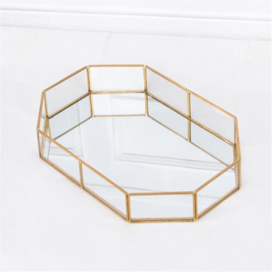 2 Size Mirror Glass Tray Octagon Cosmetic Makeup Desktop Organizer Jewelry Display Stand Holder
