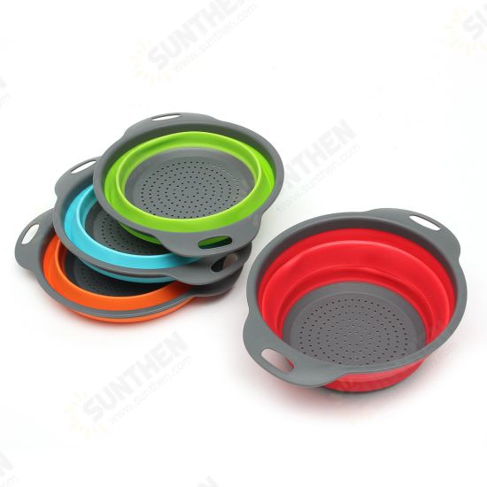 2Pcs Set Collapsible Foldable Silicone Drain Colander Fruit Vegetable Strainer Basket