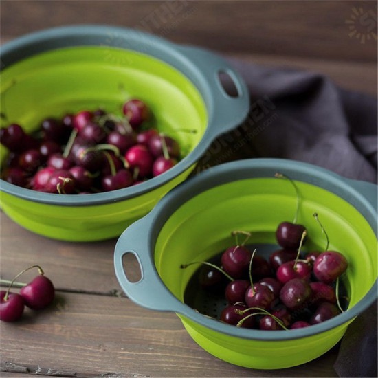 2Pcs Set Collapsible Foldable Silicone Drain Colander Fruit Vegetable Strainer Basket