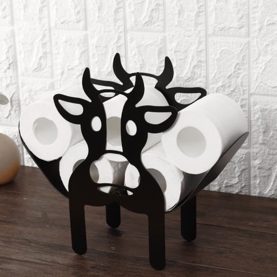 Black Cow Elk Sun Flower Toilet Roll Holder Paper Bathroom Standing Storage