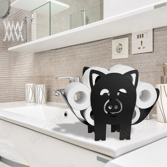 Black Toilet Paper Holder Metal Pig Shape Tissue Storage Rack