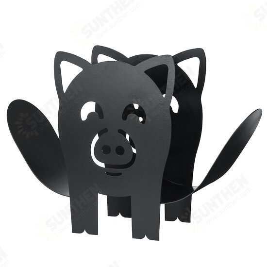 Black Toilet Paper Holder Metal Pig Shape Tissue Storage Rack