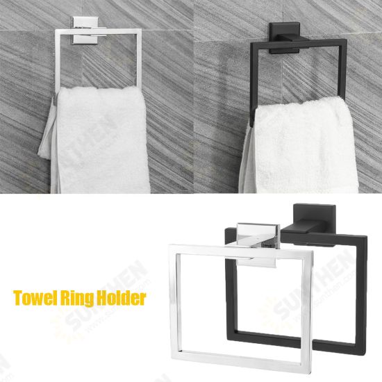 Chrome Modern Bathroom Wall Accessories Square Towel Ring Holder Rack