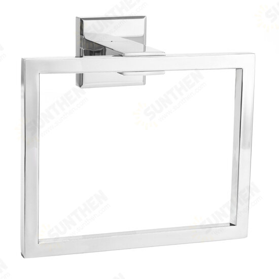 Chrome Modern Bathroom Wall Accessories Square Towel Ring Holder Rack