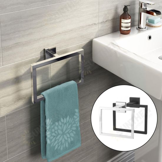 Chrome Modern Bathroom Wall Accessories Square Towel Ring Holder Rack