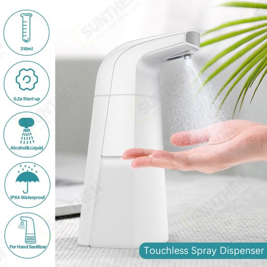 Automatic Alcohol Sprayer Automatic Hand Soap Sprayer Dispenser Auto Liquid Hand Wash Soap Dispenser Infrared Motion Sensor Touchless 300ml Soap Dispenser For Home School Hotel White