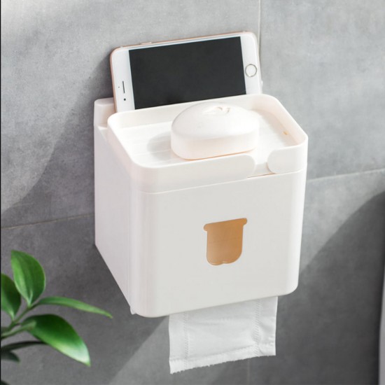 3 in 1 Waterproof Wall Mounted Bathroom Tissue Box Roll Issue Facial Tissue Dispenser Adhesive Hanging Cell Phone Holder