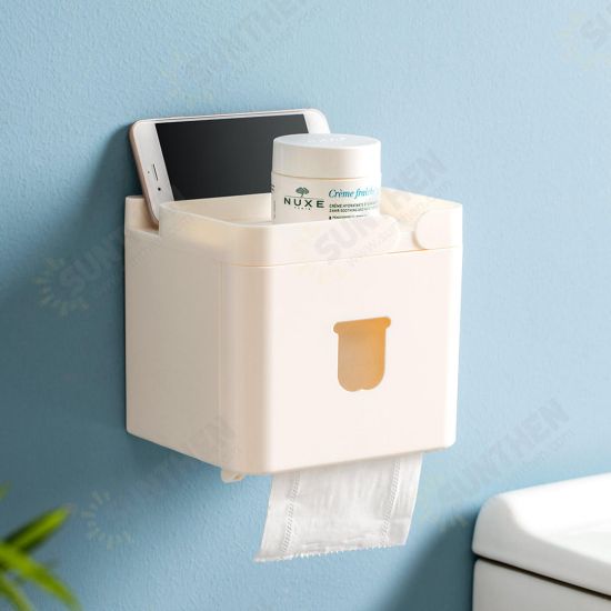 3 in 1 Waterproof Wall Mounted Bathroom Tissue Box Roll Issue Facial Tissue Dispenser Adhesive Hanging Cell Phone Holder