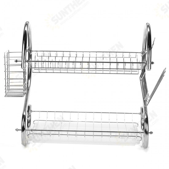 Multifunction 2 Tier Kitchen Dish Cutlery Drainer Rack Drip Tray Plate Holder Drain Shelf