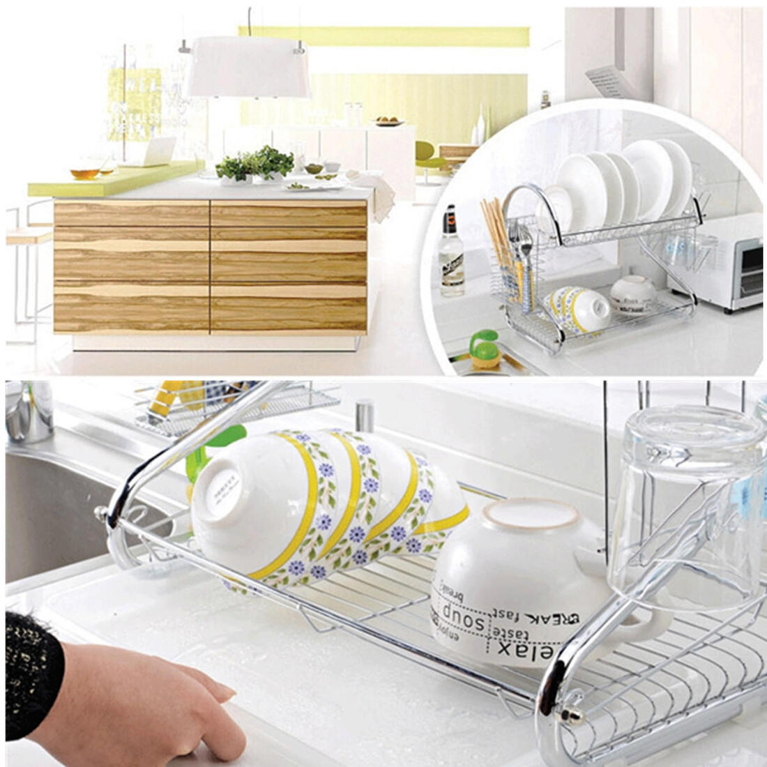 Multifunction 2 Tier Kitchen Dish Cutlery Drainer Rack Drip Tray Plate ...