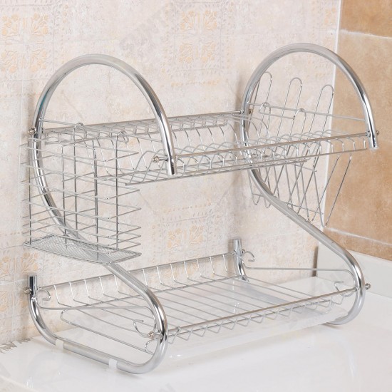 Multifunction 2 Tier Kitchen Dish Cutlery Drainer Rack Drip Tray Plate Holder Drain Shelf