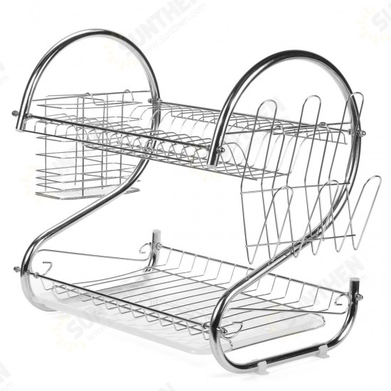 Multifunction 2 Tier Kitchen Dish Cutlery Drainer Rack Drip Tray Plate Holder Drain Shelf