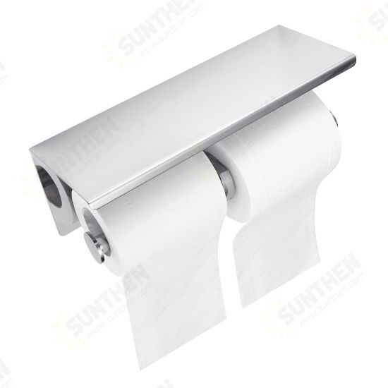 Stainless Steel Toilet Paper Double Roll Holder Bathroom Wall Mount Paper Shelf Holder Home