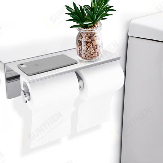 Stainless Steel Toilet Paper Double Roll Holder Bathroom Wall Mount Paper Shelf Holder Home