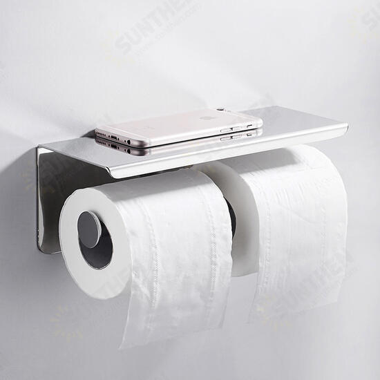 Stainless Steel Toilet Paper Double Roll Holder Bathroom Wall Mount Paper Shelf Holder Home