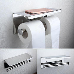 Stainless Steel Toilet Paper Double Roll Holder Bathroom Wall Mount Paper Shelf Holder Home Stainless Steel Toilet Paper Double Roll Holder Bathroom Wall Mount Paper Shelf Holder Home