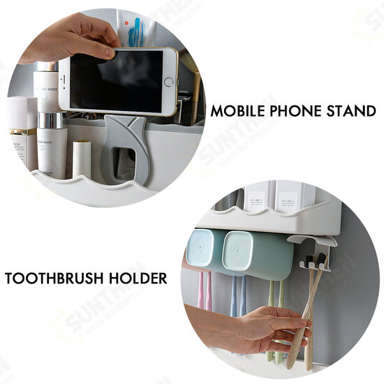 Toothbrush Holder Mulitfunction Wall Toothpaste Squeezer Dispenser for Bathroom Accessories Storage Rack