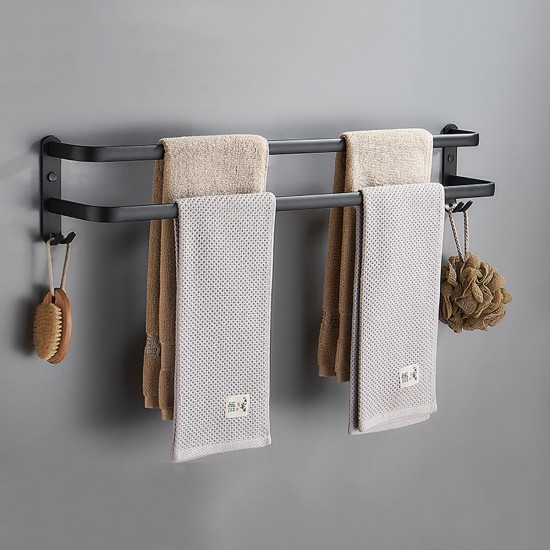 Towel Hanger Wall Mounted 30-50 CM Towel Rack Bathroom Aluminum Black Towel Bar