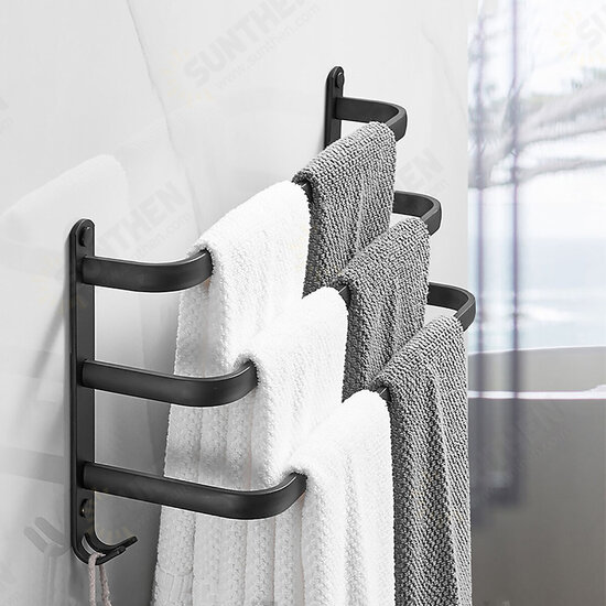 Towel Hanger Wall Mounted 30-50 CM Towel Rack Bathroom Aluminum Black Towel Bar