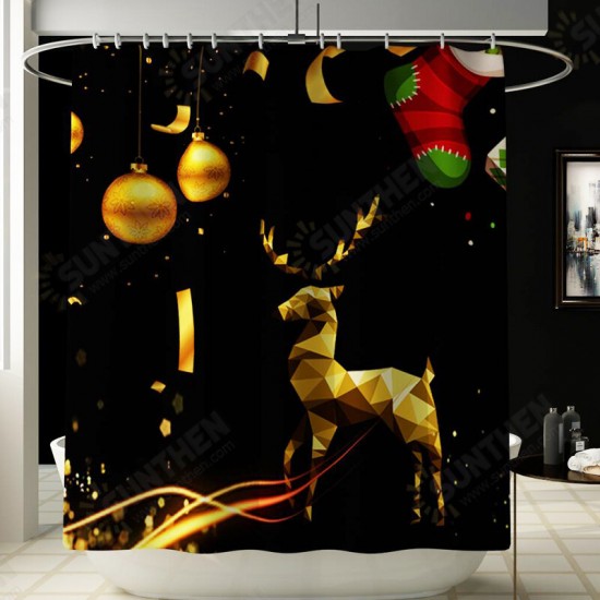 180x180 Waterproof Christmas Elk Shower Curtain Set Non-slip Bath Mat Toilet Lid Cover Floor Mat Set