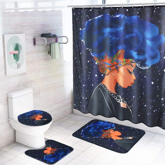 180x180CM African Afro Woman Waterproof Shower Curtain Anti-slip Bath Floor Mat