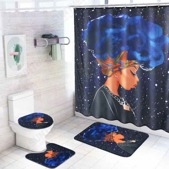 180x180CM African Afro Woman Waterproof Shower Curtain Anti-slip Bath Floor Mat