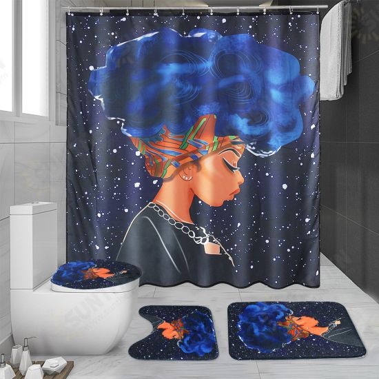 180x180CM African Afro Woman Waterproof Shower Curtain Anti-slip Bath Floor Mat