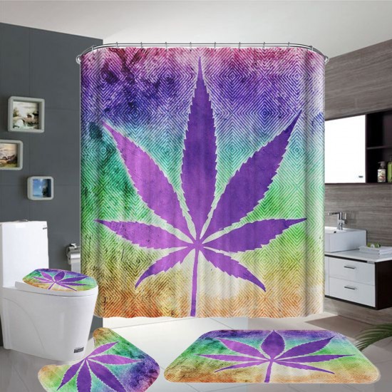 180x180CM Hemp Leaf Printing Waterproof Shower Curtain Anti-rust Moisture-proof Bath Math Set