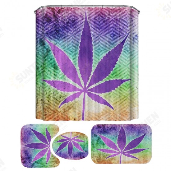 180x180CM Hemp Leaf Printing Waterproof Shower Curtain Anti-rust Moisture-proof Bath Math Set